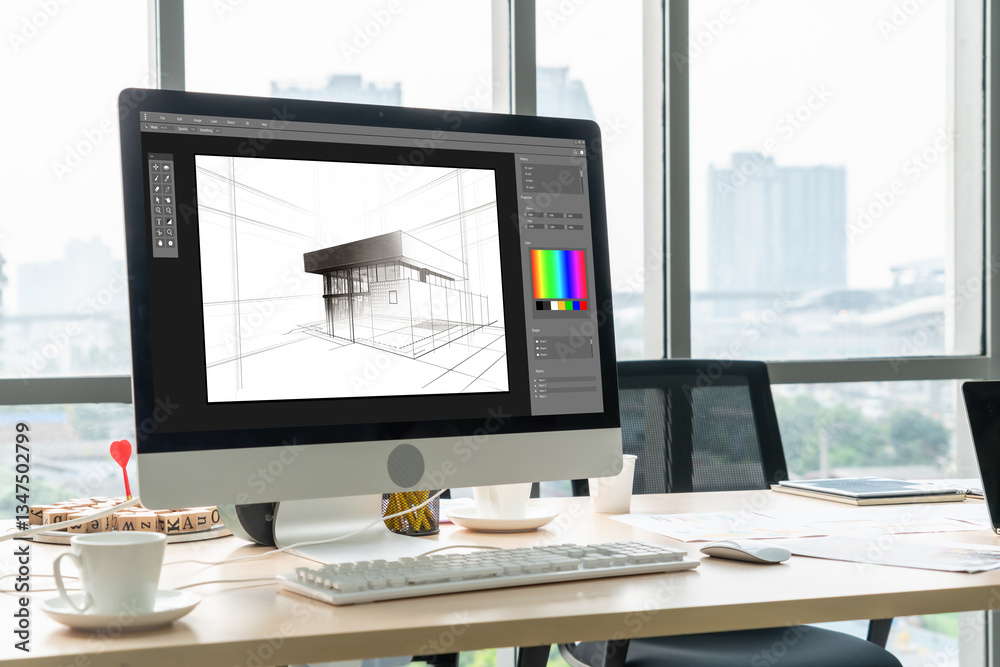 Fototapeta premium Architectural design modish software application for architect business and professional designer
