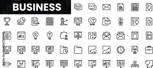 A diverse collection of business-themed icons illustrating various concepts.