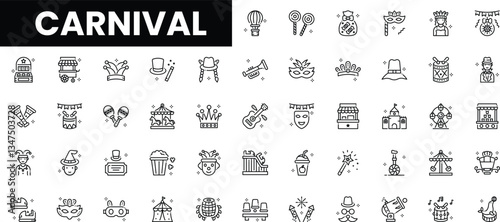 A collection of fun carnival-themed icons in a playful, monochrome style.