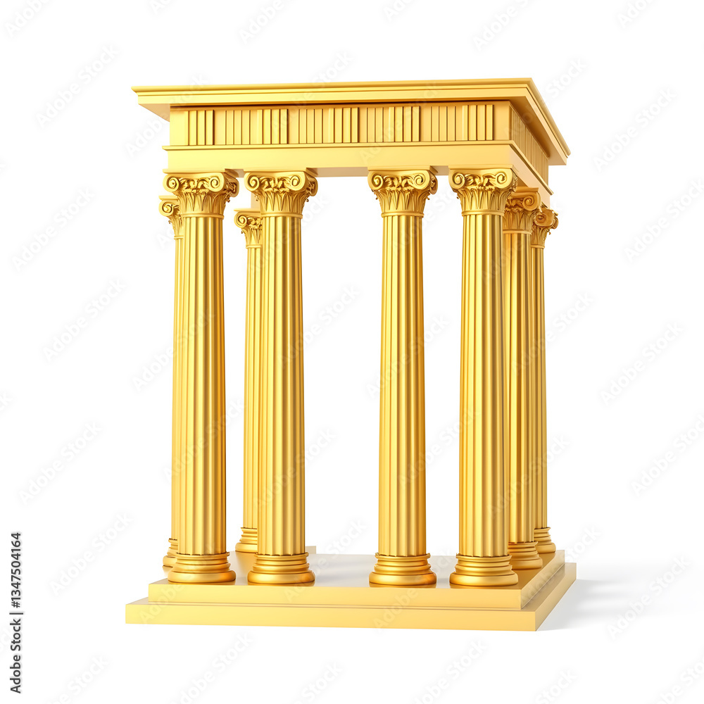 Obraz premium Golden ancient Greek column isolated on white background. Trendy fashion style. Minimal design art. 3d illustration. Generative AI