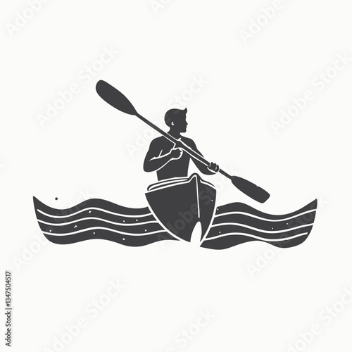 Hand drawn kayak logo design. Kayak Silhouette icon vector. Kayak Silhouette isolated white background. Vector Illustration