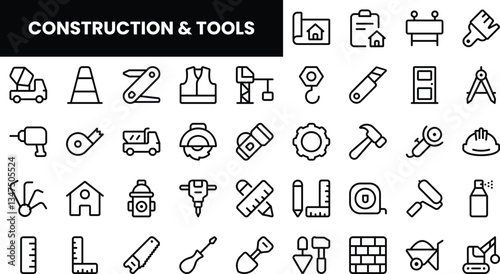 Schilderij op canvas Collection of construction and tool icons in a clean, minimalist design