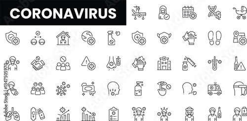 A collection of coronavirus-related icons illustrating safety and health measures.