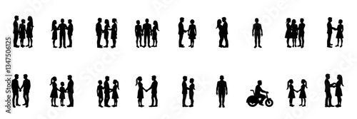  Silhouette Icon Set for Data Analysis, Web Development, Finance, Customer Satisfaction, Document and so on