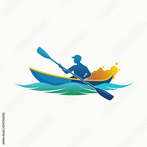 Rowing concept. Kayaking Adventure Silhouette in illustration graphic vector cartoon illustration isolated on white background