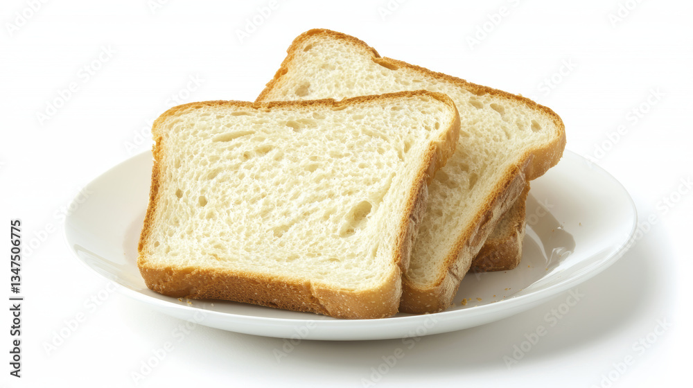 Freshly sliced white bread on plate, perfect for sandwiches or toast, showcasing its soft texture and golden crust Freshly sliced white bread on plate, perfect for sandwiches or toast, showcasing its soft texture and golden crust