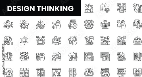 Illustrative icons representing design thinking concepts and processes.