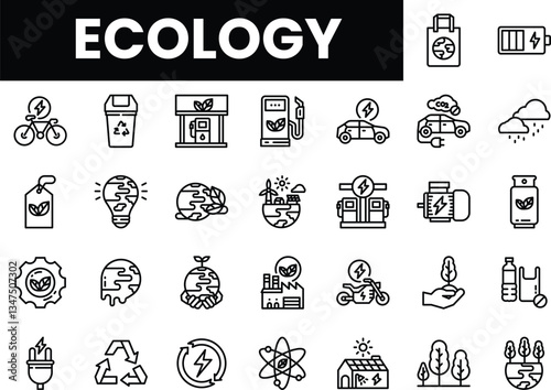 Ecology themed icons showcasing sustainability and environmental awareness.