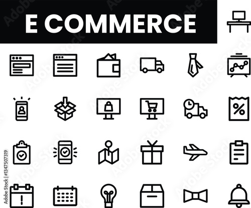 E-commerce icons showcasing various aspects of online business.