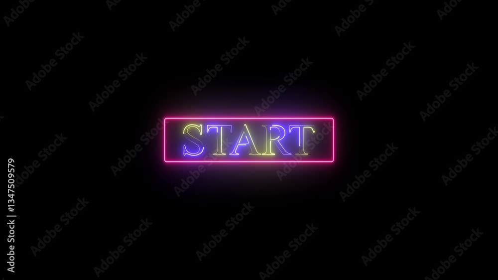 Animation of start text over neon line with black background. start now neon text animation. Animation of start text over neon line with black background. start now neon text animation.