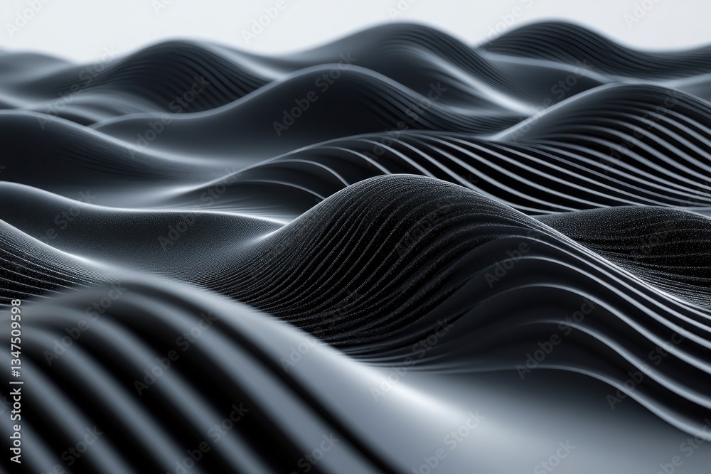 Naklejka premium Abstract Black Waves Pattern Illustration with Smooth Light and Shadow