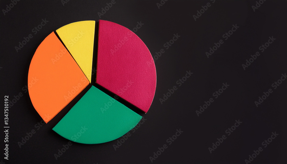 Fototapeta premium Top view pie chart with 4 segments, perfect for visual data representation and infographic use.