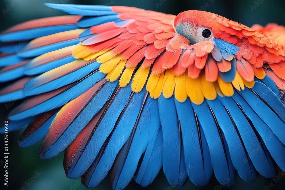 Fototapeta premium Colorful parrot displays vibrant feathers in a lush tropical setting during daylight