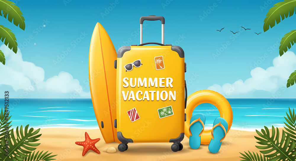 Fototapeta premium Summer Vacation Luggage on Beach