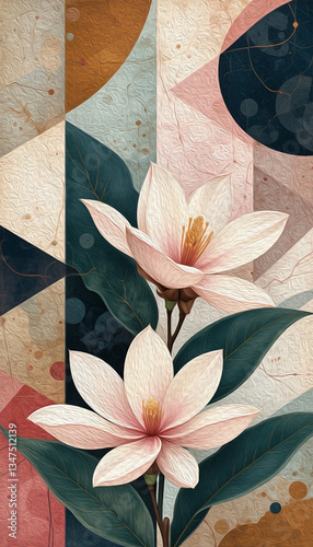 Magnolia flowers.  Pattern for printing on wall decorations, covers, leaflets