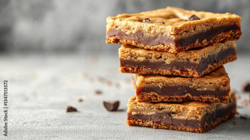 Delicious Chocolate Layered Cookie Bars on a Gray Surface Delicious Chocolate Layered Cookie Bars on a Gray Surface