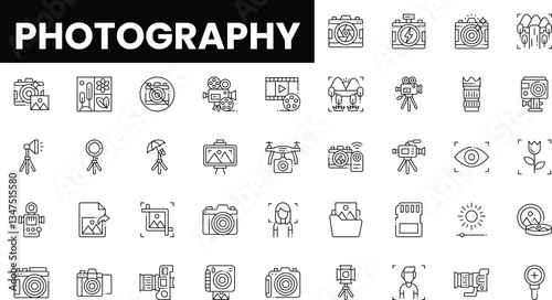 A collection of photography-themed icons showcasing various photography elements.