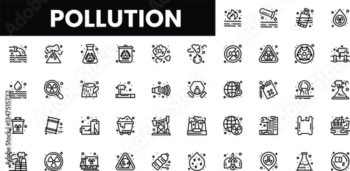 Set of pollution icons representing various environmental hazards and issues.