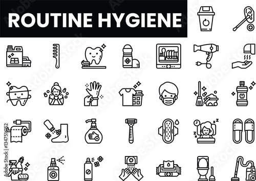 Routine hygiene icons showcasing essential daily habits and tools.