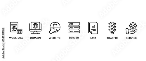 WEB HOSTING banner web icon vector illustration concept with icon of webspace, domain,website, server, data, traffic, service , 