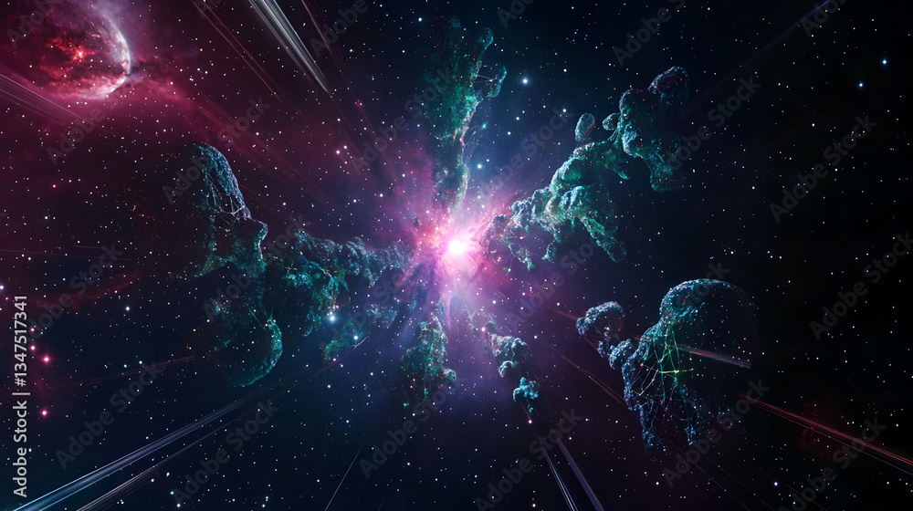 Fototapeta premium Cosmic Nebula With Colorful Starry Background In The Outer Space With Glowing Light