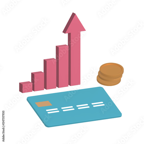 growing financial success visualized with credit card and coins