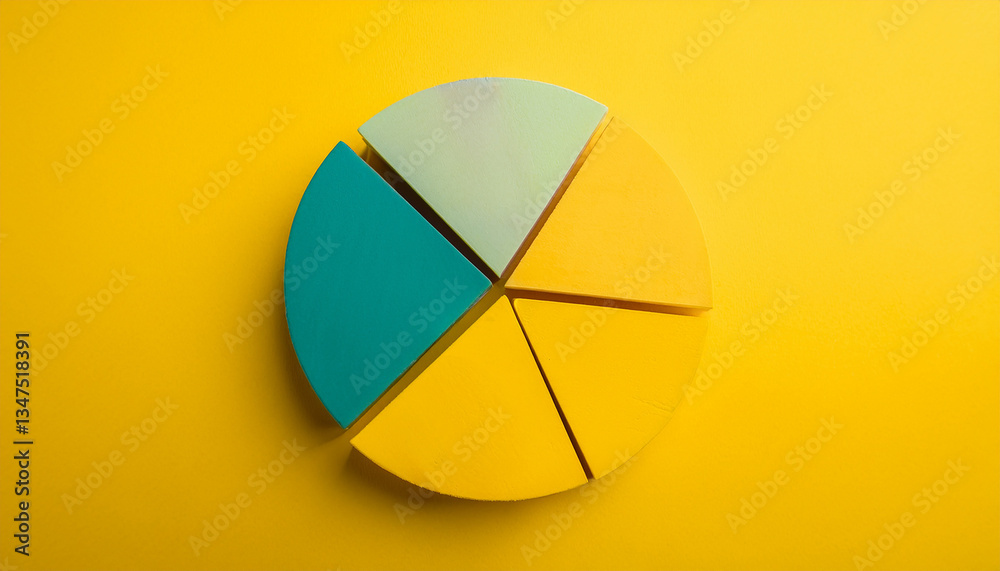Obraz premium Top view pie chart with 5 segments, perfect for visual data representation and infographic use.