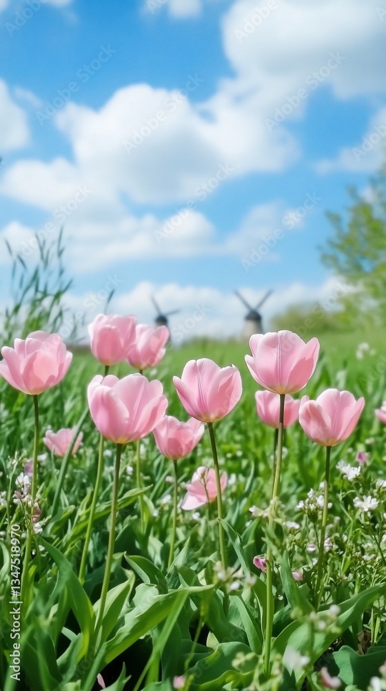 Obraz premium Pink Tulips Spring Meadow Nature Photography