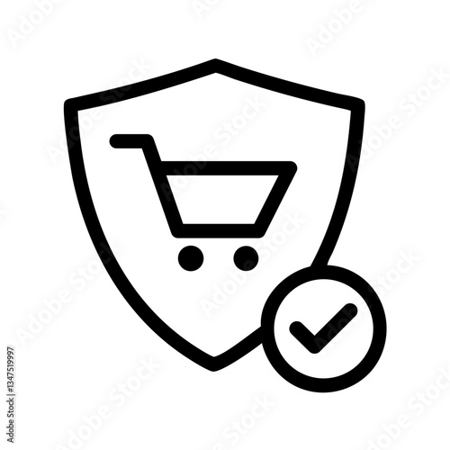 secure shopping icon with shield, shopping cart, and checkmark for e-commerce security, online trust visuals, and safe transaction graphics
