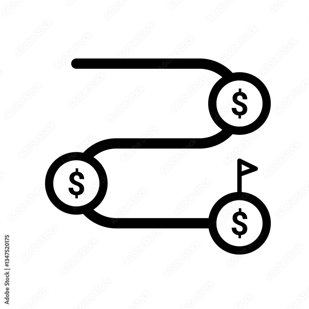 financial journey icon with connected dollar sign circles and goal flag for savings plans, investment visuals, and money management concepts
financial journey icon with connected dollar sign circles and goal flag for savings plans, investment visuals, and money management concepts