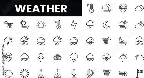 Collection of weather-related icons illustrating various conditions and symbols.