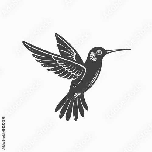 Beautiful flying hummingbird. Design element. For banners, posters, leaflets Bird background colibri tropical silhouette art. Black and white hand drawn Isolated vector illustration