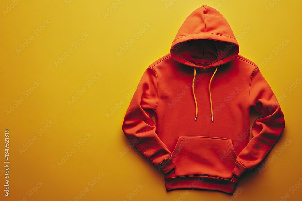 Red Hoodie on Yellow Background for Apparel Mock Up and Design Red Hoodie on Yellow Background for Apparel Mock Up and Design