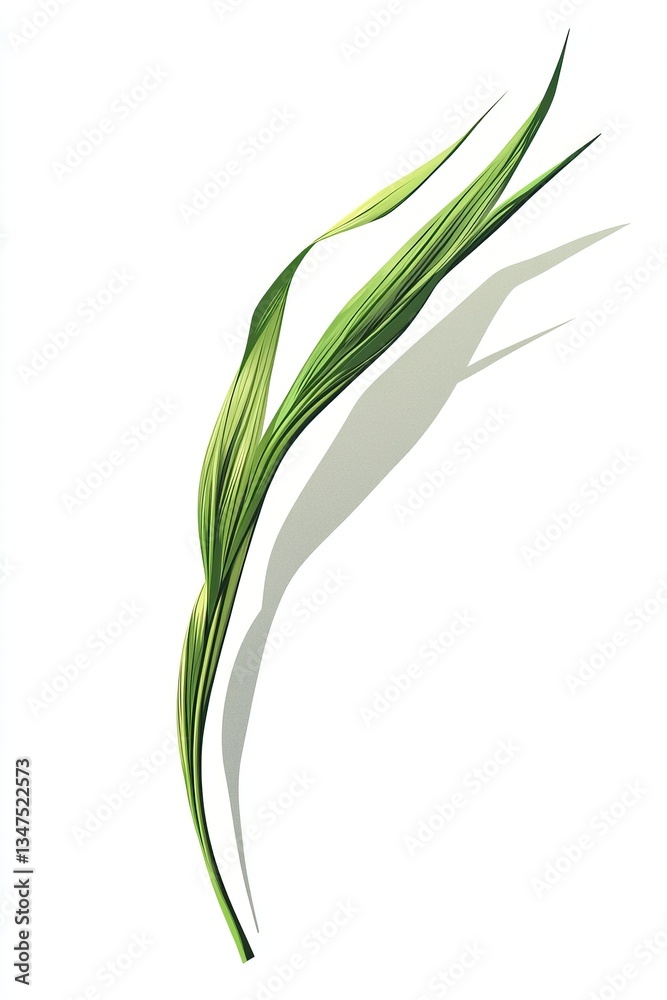 Minimalist green leaf against white background with shadow Minimalist green leaf against white background with shadow