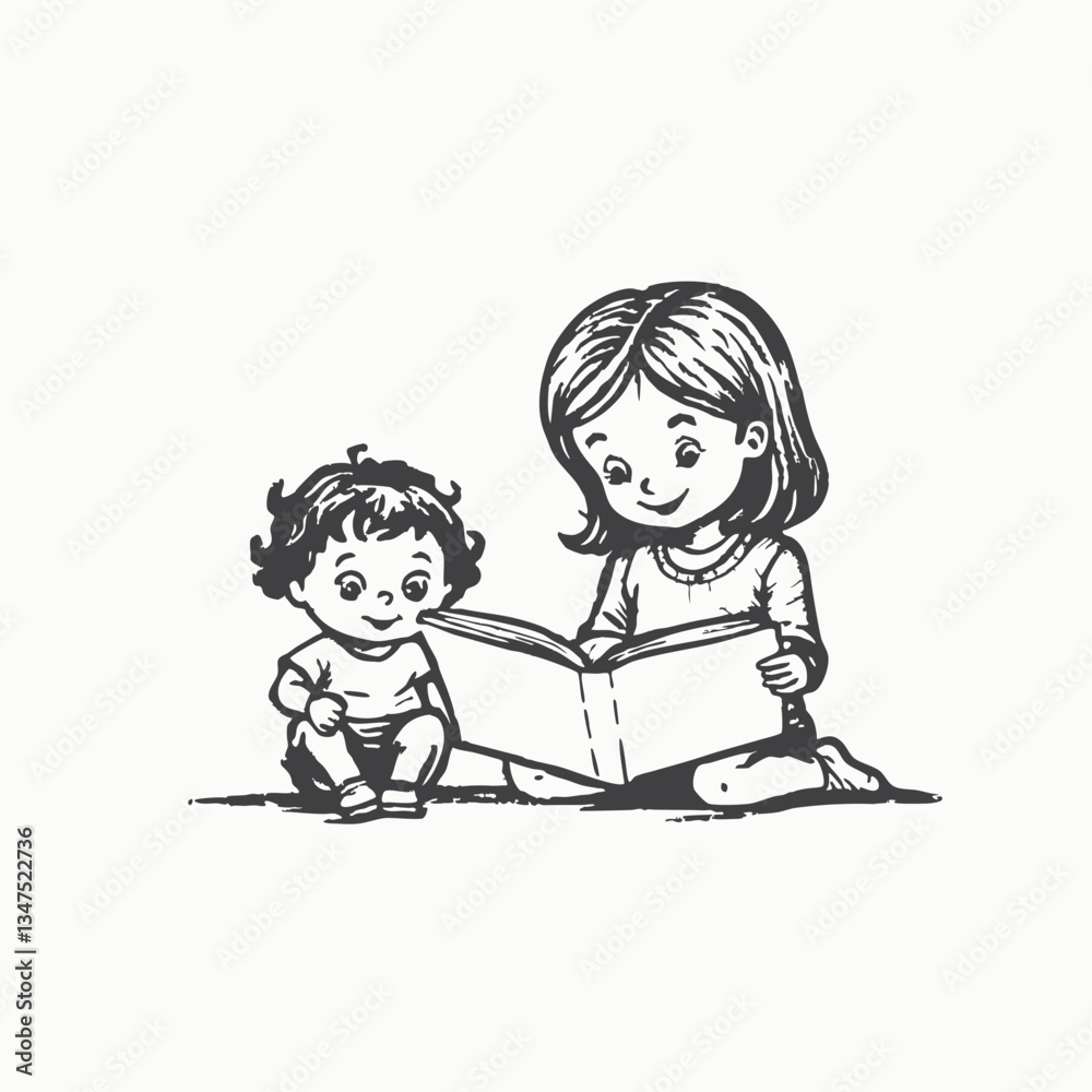 Little girl is reading a book silhouette love reading kids reading books. Illustration of the kids reading on a white background
Little girl is reading a book silhouette love reading kids reading books. Illustration of the kids reading on a white background