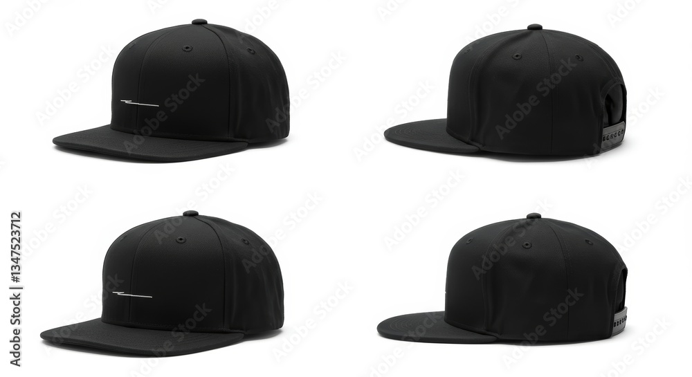 Sleek Black Snapback Cap Mockups on Isolated White Background Collection Sleek Black Snapback Cap Mockups on Isolated White Background Collection