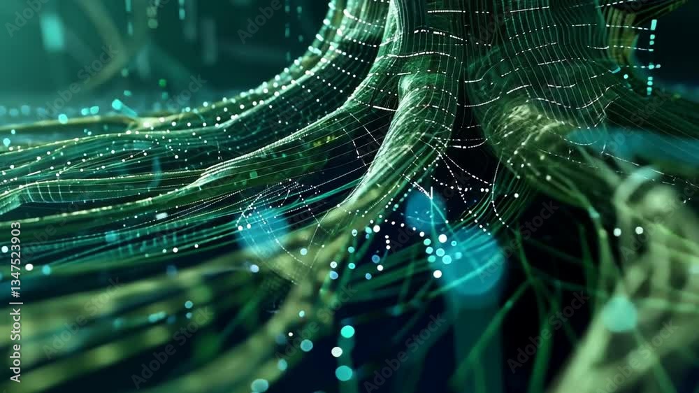 Digitale Matrix mit vernetzten Knotenpunkten in grüner Ästhetik