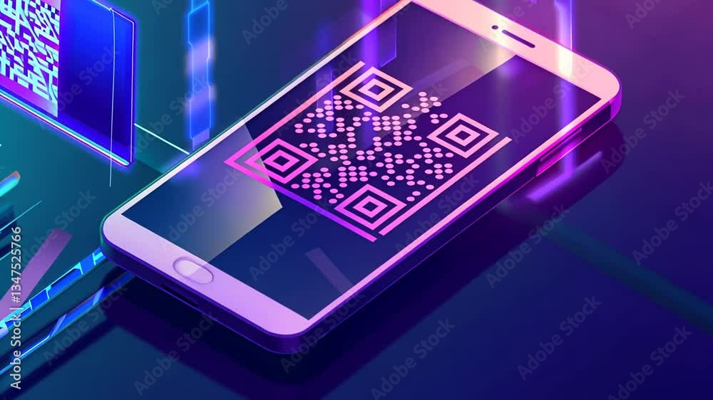 QR-Code Darstellung auf einem futuristischen Bildschirm