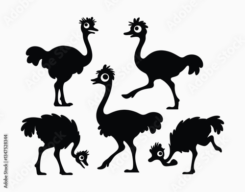 Classic Ostrich Silhouette Vector Template on White Background