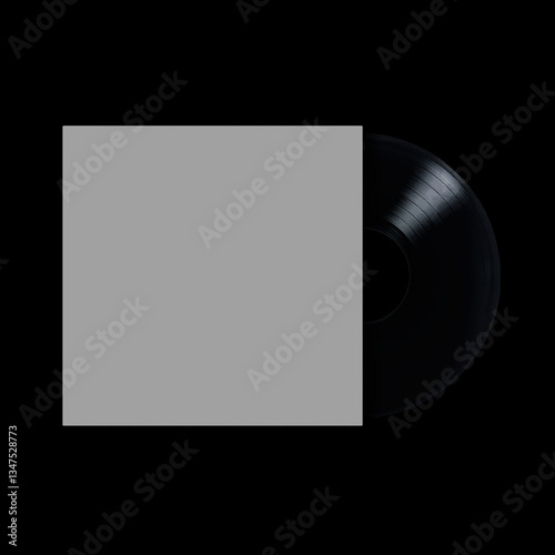 blank vinyl record cover on black background.Minimalist vinyl record mockup with blank cover design.