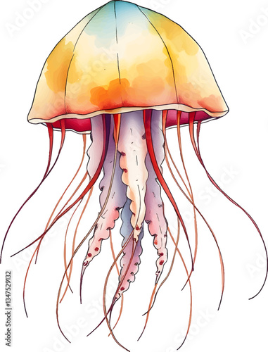 Jellyfish in watercolour technique. Vector illustration.
