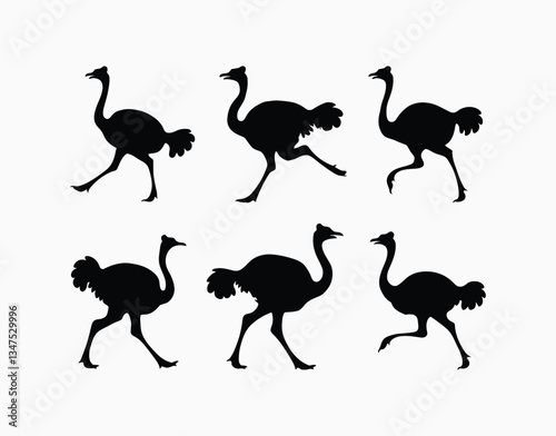 Vintage Ostrich Silhouette Vector Template EPS Illustration
