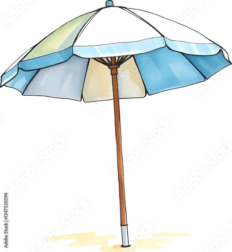 Beach parasol in watercolour technique. Vector illustration.