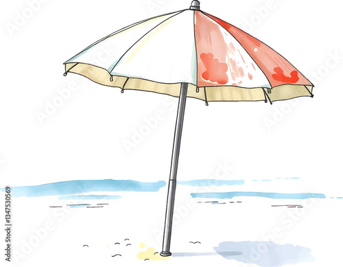 Beach parasol in watercolour technique. Vector illustration.