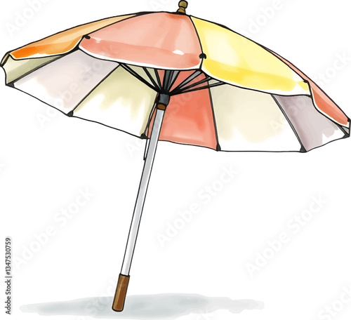 Beach parasol in watercolour technique. Vector illustration.
