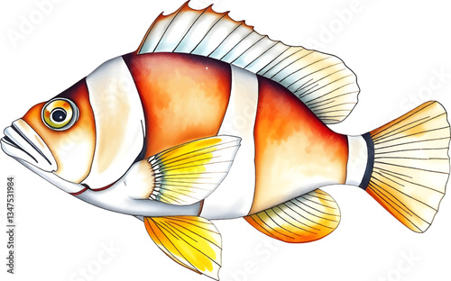 Tropical fish in watercolour technique. Vector illustration.