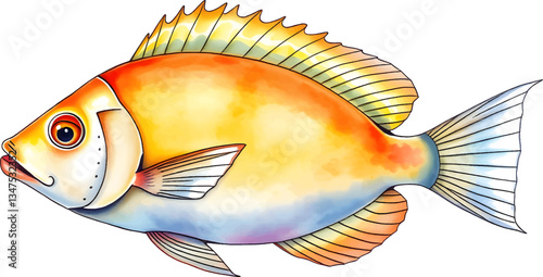 Tropical fish in watercolour technique. Vector illustration.