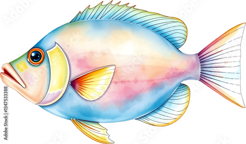 Tropical fish in watercolour technique. Vector illustration.
