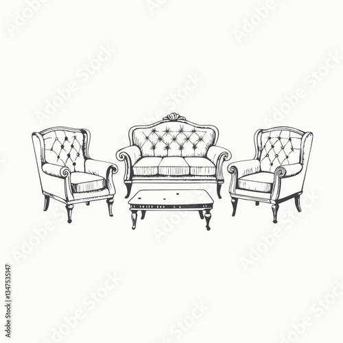 furniture doodle sketch style set. Vintage sofa illustration vector set, remixed from public domain collection Vector illustration