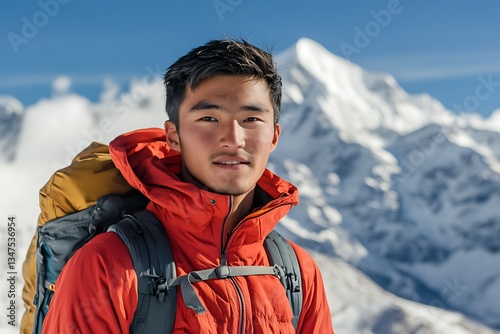 image of a youthful lad amid peaks  
